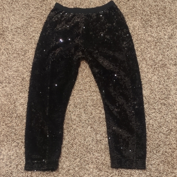 Joan Vass black sparkly sequin high rise tapered leg pant - Picture 2 of 10